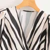 Stylish A Line Zebra Stripe Dress Women V Neck Bow Tie Fashion Party Female Long Sleeve Casual es Vestidos 210515