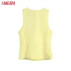 Tangada Femme Jaune Court Gilet Manteau Bureau Dames Gilet Sans Manches Blazer Outwear Élégant Top CE164 211120