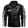 Heren Vintage Motorfiets Jas Mannen Mode Biker Lederen Jas Mannelijke Borduurwerk Bomber Jas Winter Fleece PU-overjas 211111