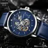 Reloj mecánico automático para hombre, esfera con textura de alta calidad, relojes huecos, reloj de pulsera suizo de lujo con correa de cuero resistente al agua