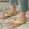 Womens Shoes Fashion Flat With FLIP FLOPS Slippers PU Casual Summer Concise Shallow Solid Outside Rome White 210507