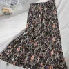Koreansk chiffong halvlängd kvinnlig vår och sommar söt blommig hög midja över knä kjol 210507