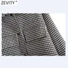 Zevity Women Vintage Trimming Tassel Decoration Houndstooth Shirt Coat Female Long Sleeve Casual Outwear Jackets Chic Tops CT674 210603