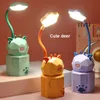 Night Light Cartoon 8 LED Luci da lettura Luce diurna alimentata tramite USB Flessibile con portagioie Lampada da tavolo da scrivania per bambini e studenti