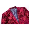 Robe rouge pour hommes costume floral revers cranté Slim Fit élégant Blazer robe Costume hommes fête mariage Club bal Stgae Costume Homme 210522