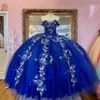 Abiti da quinceanera blu reale 3D Applique floreali in rilievo dalla spalla 2021 cinghie lunghezza del pavimento su misura made 15 16 16 ballo da ballo principessa da ballo Vestido 403 403