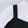 Girls' Autumn Clothes Set Puff Sleeve Doll Collar Long-Sleeved Shirt + Strap Dress 2pcs Toddler 210528