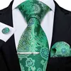 Ensemble en soie Paisley vert pour hommes, cravate de cou de mariage d'affaires, mouchoir, accessoires de fête de luxe, cadeau Gravatas pour hommes DiBanGu