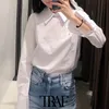 Women Fashion Buttons Decorate White Blouses Vintage Lapel Collar Long Sleeve Female Shirts Chic Tops 210507