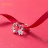 925 Sterling Zilver Luxe Bloem Opaal Emaille Gratis Grootte Vinger Ringen voor Dames Exquisite Crystal Rose Gold Color Jewelry 210707