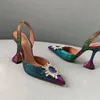 Luxury Designer Dress Shoes womens pointed toes Sandals Sunflower Crystal rhinestone Buckle Gradient Color Sandal 9.5cm hi heeled Party Wedding Shoe