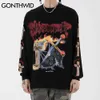 Hip Hop Oversized Tshirts Streetwear Fire Flame Cross Sword Skull Tee Shirts Harajuku Punk Rock Gothic Long Sleeve Tops 210602