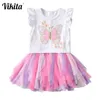 VIKITA Summer Girls Dress Butterfly Embroidery Kids Flare Sleeve Dresses Girls Princess Tutu Dress Children Casual Vestidos G1215