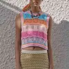 Women Summer ZA Knitting Blouses Tops Shirt Sleeveless O-Neck Hollow Out Female Short Fashion Sweet Street Top Blusas 210513