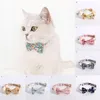 Colares de gato leva margarida impressão tecido algodão coleira de cão pet laço adorável pescoço cinta azul rosa bowknot bonito para pequeno middle7206034