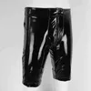Yyzyif Black Męskie Seksowne Fetysz Tight Shorts Wet Look Boxer Short Spodnie Patent Skórzane Zippered Crotch Boxer Shorts H1210