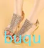 Diseñador- Fiesta Noche Damas Novia Zapatos de boda plateados Piedras de cristal Zapatos de vestir de tacón alto