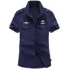 Summer Pure Cotton Men Shirt Oversize Male Short Sleeve Leisure Blouse Military Embroidery Clothing 6XL HF015