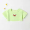 Été Enfants Ensembles Casual Mignon À Manches Courtes Imprimé Papillon O Cou T-shirt Pantalon Rayé Filles Vêtements 2T-6T 210629