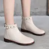 Nuovi stivaletti donna punta tonda tacchi piatti scarpe in vera pelle stivali corti suola morbida calzature taglie forti 35-43