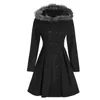 Женские куртки женские готические большие размеры двубортное длинное пальто с меховым капюшоном модное однотонное зимнее винтажное теплое для женщин