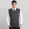 Wysokiej jakości biuro męski sweter bez rękawów człowiek biznesu stałe kolor wełny dziewiarskie kamizelki pulowers y0907