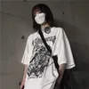 QWEEK Gothic Style T-shirt Oversized Grunge Women Mall Goth Top Summer Plus Size Balck White Graphic Tee Emo Fashion Unisex 210623