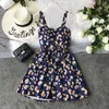 Summer Printed Spaghetti Strap Dress Floral Vest Cyber Celebrity A-line Slim Beach Short with Chest Pad ML830 210506