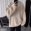 Winter 2019 Koreaanse versie van Joker Oversize Effen Kleur Crew Neck Sweater Solid Color Ins Trend Heren Trui Y0907