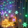 Juldekorationer År 2022 Snowflake LED Light Decor for Home Hanging Garland Ornaments Xmas Tree Noel Navidad 2021