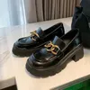 Kleidschuhe Loafers Damen Britischer Stil Dicke Unterseite 2021 Absatz Weiße Lacklederkette