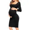 Women Mom Pregnancy Dresses Maternity Square Collar Solid Fashion Dresses Clothes Comfortable New Mom Clothes Dresses L3 Q0713