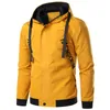 Vestes pour hommes Automne Hommes Veste légère Zipper Up Casual Mode Sports Manteau Hommes Slim Fit Automne avec capuche Coupe-vent jaune