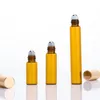 3 ML 5 ML 10 M Boş Amber Parfüm Cam Rulo Şişe Metal Top Ile Küçük Kahverengi Rulo Flakon Doldurulabilir Şişeler