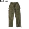Multiple Pockets Unlock Leg Opening Cargo Pants Men High Street Army Green Men's Pants Black 210603