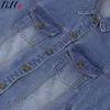 Damskie Kurtki Casual Denim Jacket Top Side Pockets Nieregularne Bat Sleeve Fashion Kurtka All-Match, Luźny kołnierzyk