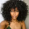 Loose Curly Wig with Bangs Peruvian Scalp Wigs 200 Density Natural Color For Women