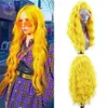 Livre parte molhado e ondulado renda dianteira perucas sintéticas cabelo amarelo cor de água wigs para mulheres cosplay / festa