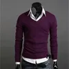 Dorywczo męskie marki Wiosna Jesień V Neck Sweter Solid Color Pullover Męski Brytyjski Retro Styl Slim Cienki Downing Koszula