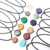Fashion Silver Plated Round Healing Crystal Necklace Opal Turquoise Natural Stone pink Quartz Chakra Necklaces Jewelry