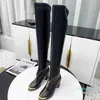 Fermeture à glissière avant cuissardes design femmes mode cuir de vachette élastique sur la botte au genou 7,5 cm talons épais martin 66