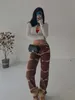 Street Girl Tie Denim Straight High Waist Retro Spring Trouser Wide Leg Pants Leopard Streetwear Korean D2Z 210603