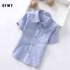 Gfmy summer sale kinderen shirts casual solid katoen kleur blauw witte korte mouwen jongens voor 2-14 jaar 220125