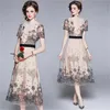 Fashion Runway Summer Dress Women O-Neck Embroidery Hollow Out Mesh Midi Ladies Party Sweet es 210603
