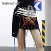 Saia casual patchwork borla saia para mulheres cintura alta cintura cruzada colorido streetwear saias feminino moda 210521