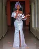 2022 Aso Ebi Abiti da sera in rilievo africano Perle lunghe Abiti formali in pizzo Donna Elegante Robe De Soiree 322