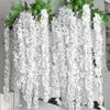 20 pcs Belo Branco Artificial Wisteria Wisteria Flores Pendurado Rattan Noiva Flores Casamento Garland Vine Ivy Decoração 210317