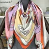 100% Silk Scarf Kobiety Duże Szale Stole Hijabs Drukowane Moda Square Scarves Echarpes Foulards Femme Wraps Bandana 130 * 130 cm q0828