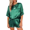 Spring Summer Imitated Silk Pajama Set Women Sexy Silk Sleepwear Home Suit Satin Pajamas Female Loose Lounge Wear Sets Pjs Women X0522