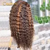 Ombre 4/27 13x4 Deep Wave Spets Front Hume Hair Wigs 1B/27 Highlight Wig Human Hair Closure Wigs 30 tum spets Front för WomenFactory Di